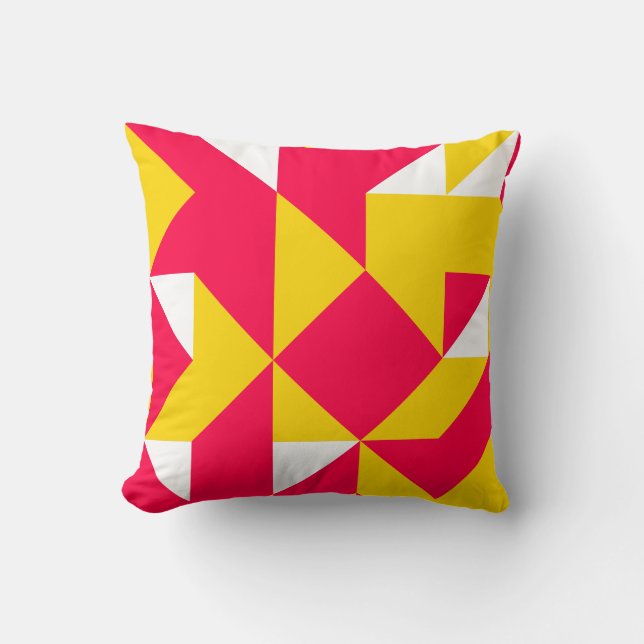 Cojín Decorativo Formas de patrón geométrico rojo y amarillo (Anverso)