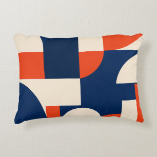 Cojín Decorativo Formas Geométricas Audaces en Azul Marino Naranja 