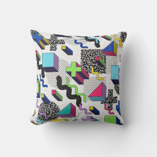 Cojín Decorativo Formas geométricas multicolor, patrón retro.