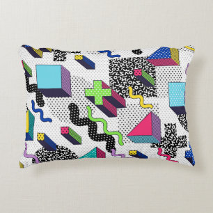 Cojín Decorativo Formas geométricas multicolor, patrón retro.