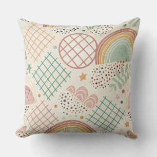 Cojín Decorativo Formas Retro y Texturas Punteadas en Pastel Terros