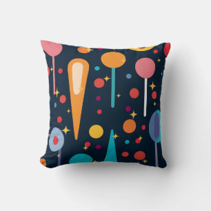Cojín Decorativo Formas y estrellas coloridas sobre fondo negro