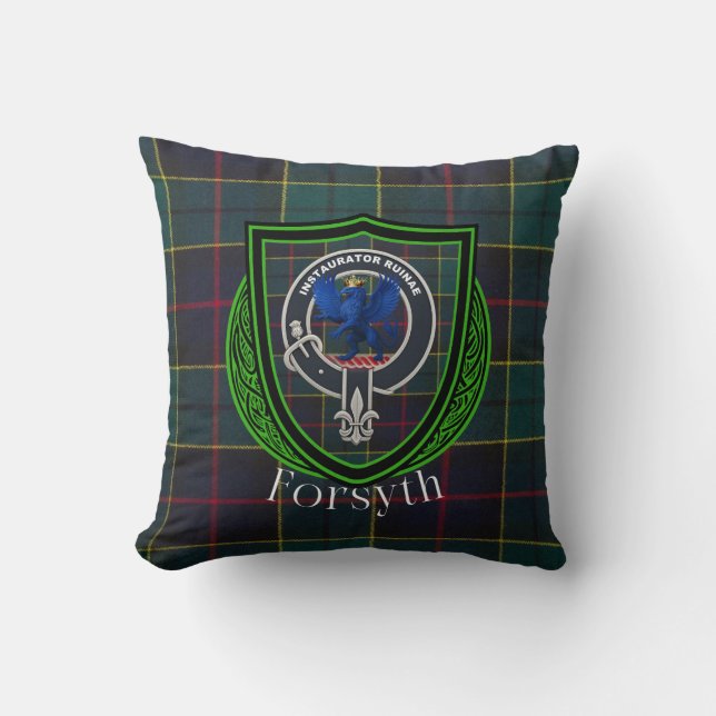Cojín Decorativo Forsytish Clan Tartan & Escudo (Anverso)