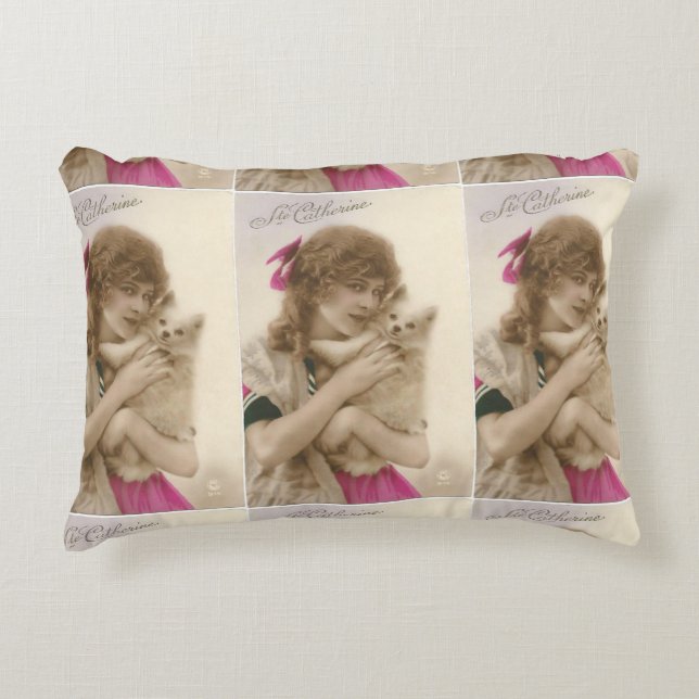 Cojín Decorativo Foto antigua: mujer victoriana y perro (Anverso)