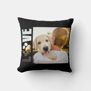 Cojín Decorativo Foto de amor de perro Huella de pata Blanco Negro