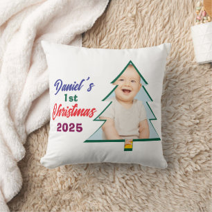 Cojín Decorativo Foto de árbol lindo bebé niño 1er Navidad
