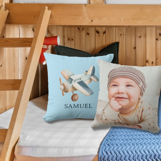 Cojín Decorativo Foto de Avión Antiguo Acuarela Niño Niño Azul (Subido por el creador)