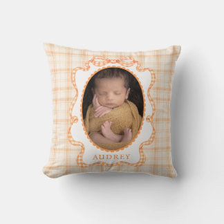 Cojín Decorativo Foto de bebé con cuadros naranjas de otoño