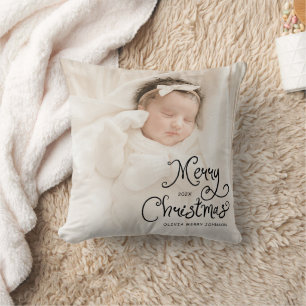 Cojín Decorativo Foto de bebé en Navidad alegre