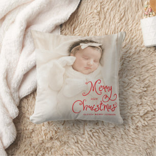 Cojín Decorativo Foto de bebé en Navidad alegre