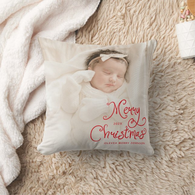 Cojín Decorativo Foto de bebé en Navidad alegre (Manta)
