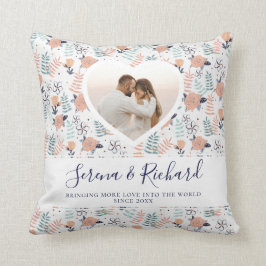 Cojín Decorativo Foto de boda y aniversario con patrón floral vinta