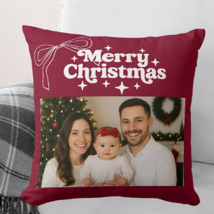 Cojín Decorativo foto de coquette de burgundy de Navidad con lazo d