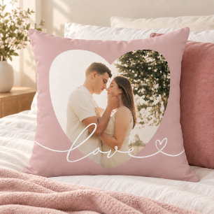 Cojín Decorativo Foto de corazón con letra de amor rosa rosado