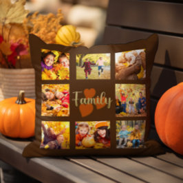 Cojín Decorativo Foto de familia 8 Otoño de otoño Marrón Corazones 