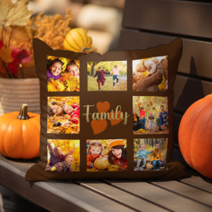 Cojín Decorativo Foto de familia 8 Otoño de otoño Marrón Corazones