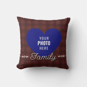 Cojín Decorativo Foto de familia con corazón de cuadros rústicos de