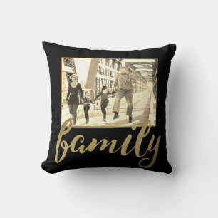 Cojín Decorativo Foto de familia en sepia de oro negro