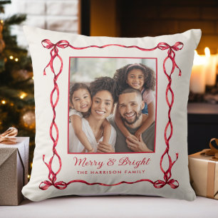 Cojín Decorativo Foto de familia Navideña Alegre y Brillante