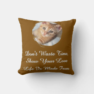 Cojín Decorativo Foto de gato frontal y trasera, texto, reemplazabl