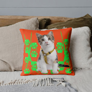 Cojín Decorativo Foto de gato mascota animal con patrón de lima nar