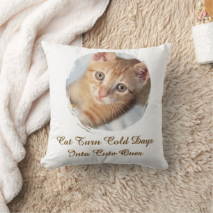 Cojín Decorativo Foto de Gato Texto, Reemplazable, Divertido