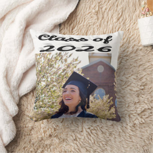 Cojín Decorativo Foto de graduación en escritura negra de la promoc