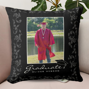 Cojín Decorativo Foto de graduación negra con patrón elegante
