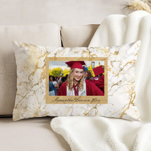 Cojín Decorativo Foto de graduación personalizada de mármol blanco 