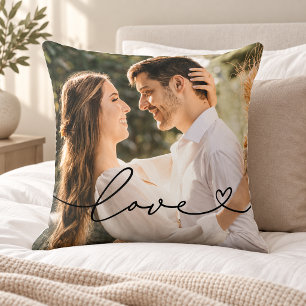 Cojín Decorativo Foto de guión de corazón de amor texto negro