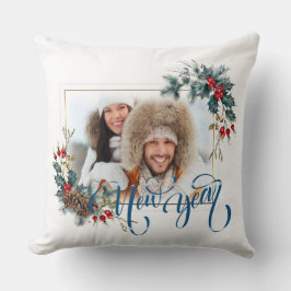 Cojín Decorativo Foto de invierno de Año Nuevo en estilo azul