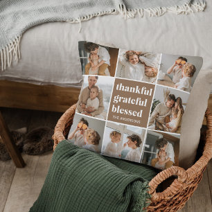 Cojín Decorativo Foto de la familia Collage   Agradecidos agradecid