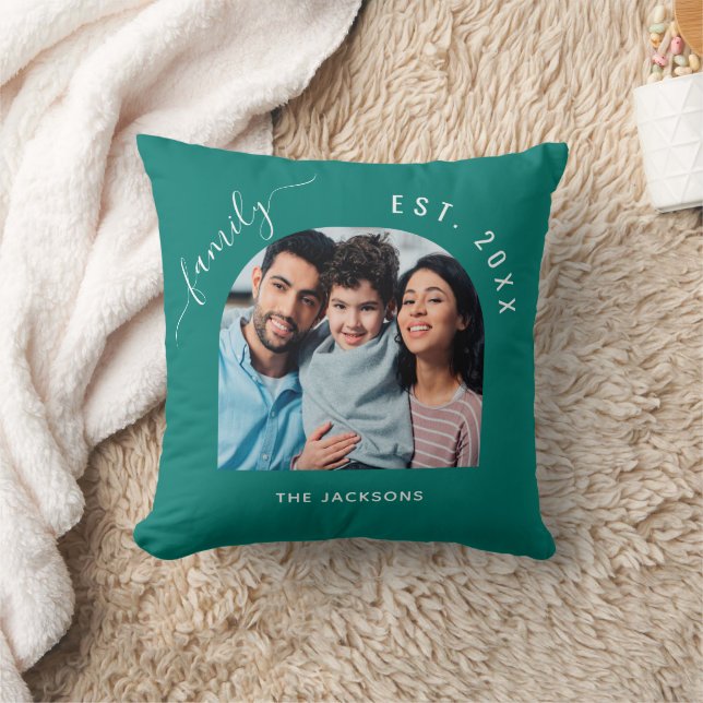 Cojín Decorativo Foto de la familia verde esmeralda del año (Manta)