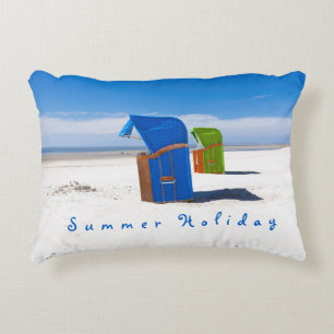 Cojín Decorativo Foto de la silla azul de la playa de vacaciones de