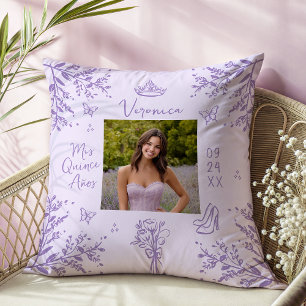 Cojín Decorativo Foto de Lavender Scribble Quinceanera Keepsake