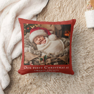 Cojín Decorativo Foto de los abuelos rojos de la primera Navidad de