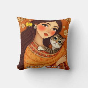 Cojín Decorativo Foto de Mamá amante de los gatos naranja