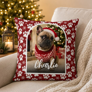 Cojín Decorativo Foto de mascota de perro lindo Navidad