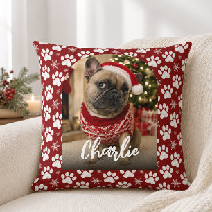 Cojín Decorativo Foto de mascota de perro lindo Navidad