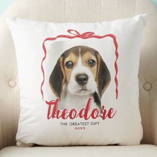 Cojín Decorativo Foto de mascota Navidad lazo rojo recuerdo de vaca