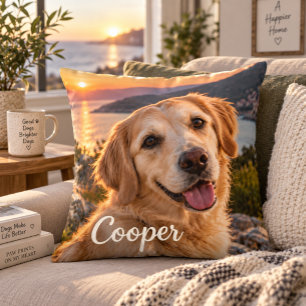 Cojín Decorativo Foto de mascota personalizada y nombre personaliza