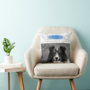 Cojín Decorativo Foto de mascota personalizada y textura de mármol 