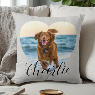 Cojín Decorativo Foto de mascota Script Corazón moderno Personaliza