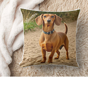 Cojín Decorativo Foto de mascota y nombre personalizado Dachshund