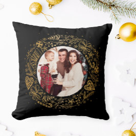 Cojín Decorativo Foto de Navidad Corona dorada