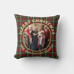 Cojín Decorativo Foto de Navidad de la familia de cuadros escoceses