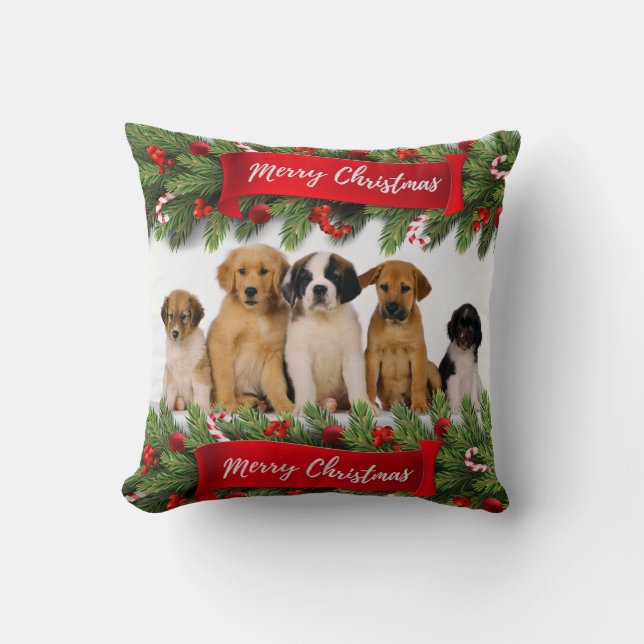 Cojín Decorativo Foto de Navidades de perros (Anverso)