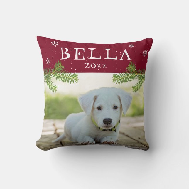 Cojín Decorativo Foto de Navidades rojos con Mascota de perro lindo (Anverso)