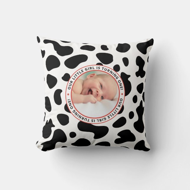 Cojín Decorativo foto de niña de primer cumpleaños (Anverso)
