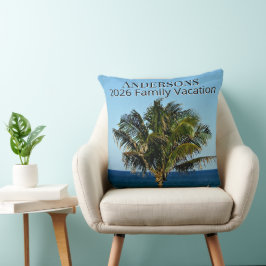 Cojín Decorativo Foto de palmera y océano | Nombre de familia/año p